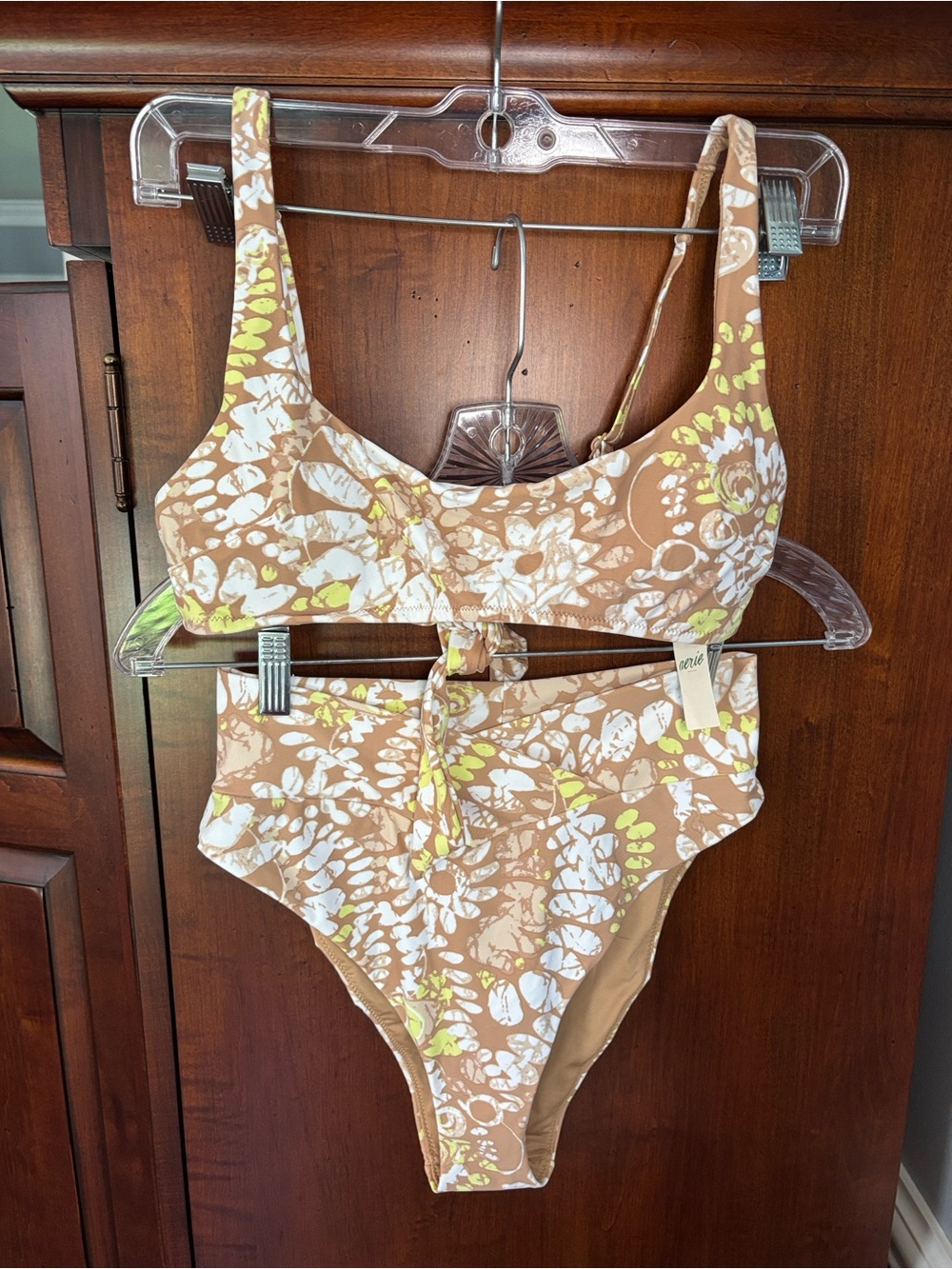 Aerie Bikini Set, Floral Scoop Tie Back Top/ High Waist High Cut Cheeky Bottoms